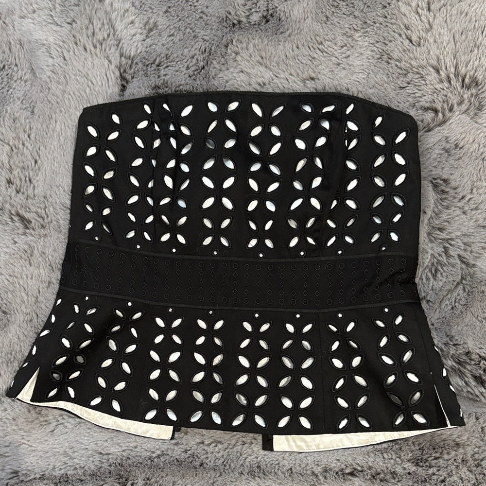 White House Black Market Black Eyelet Strapless Top